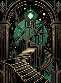 Isometric Art Deco Staircase Floating Crystal Core Planetary Portal Graphic Illustration by The Deeper Way