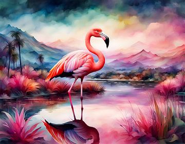 Prachtige vogels van de wereld - Chileense flamingo van Johanna's Art