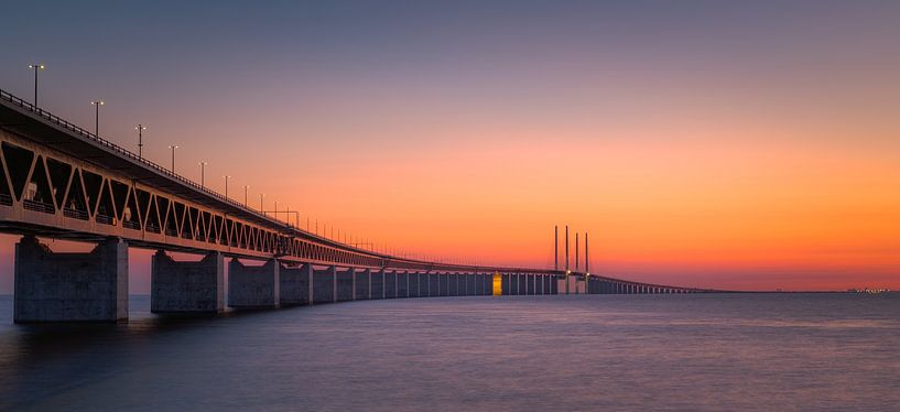 Panorama of a sunset at the Oresund bridge by Henk Meijer Photography