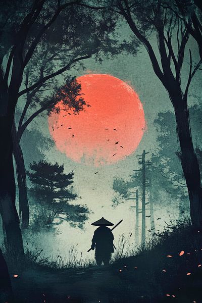 Krieger im mystischen Wald bei Nacht von Poster Art Shop