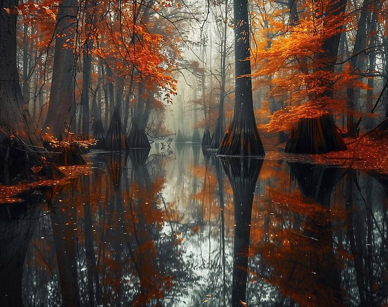 Baumreflexionen im Herbstsee von fernlichtsicht