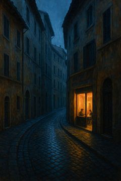 Twilight in Trastevere – Atmospheric Nocturnal Rome Street Painting by Travel Shop