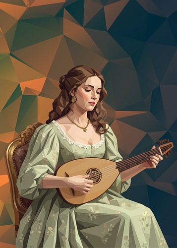 Junge Dame mit Laute Low Poly