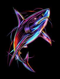 Vibrant Neon Shark Modern Digital Ocean by Ramy Salah Hefny