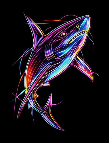 Levendige neonhaai Moderne digitale oceaan