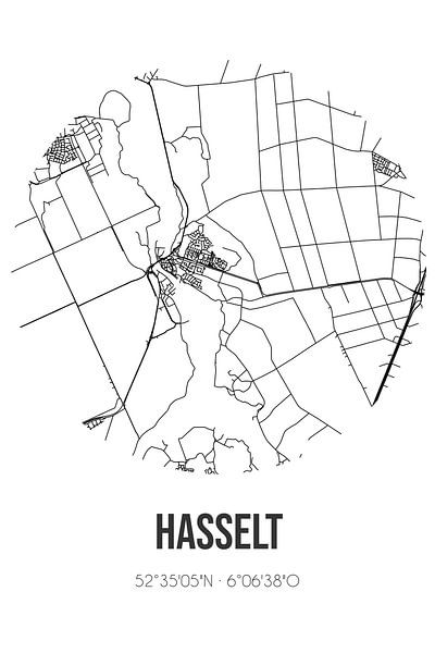 Hasselt (Overijssel) | Map | Black and white by Prints of Place