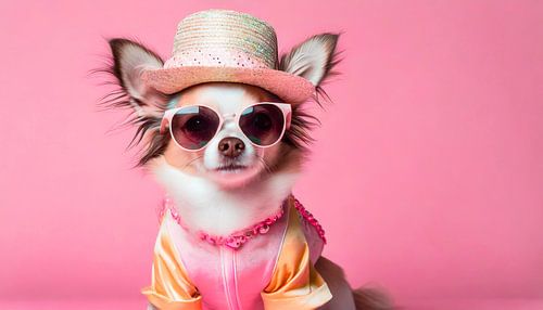 Chihuahua met hoed en bril