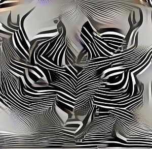 Geweih-Zebra, Serie Gesichter Schwarz und weiß von Mathilde Art, by Mirjam Zunnebeld