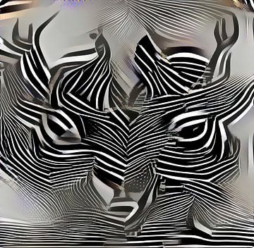 Antlers-Zebra, série Faces Noir et blanc sur Mathilde Art, by Mirjam Zunnebeld