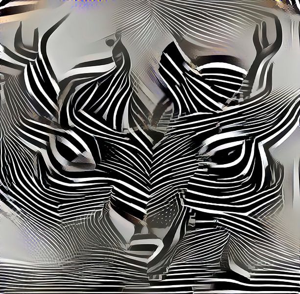 Geweih-Zebra, Serie Gesichter Schwarz und weiß von Mathilde Art, by Mirjam Zunnebeld