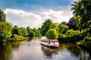 Alsterdampfer auf Alsterlauf mit Bäumen  in Hamburg