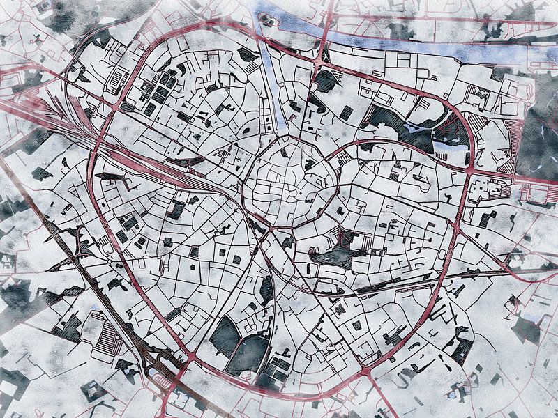Kaart van Hasselt in de stijl 'White Winter' van Maporia
