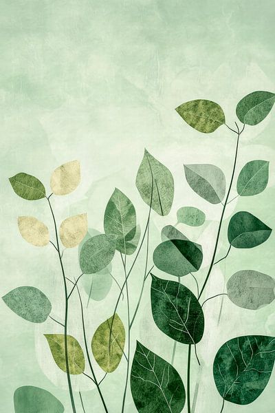 Leaves in soft green - Minimalist by Poster Art Shop