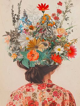 Vintage-Frau mit Blumen im Kopf von haroulita
