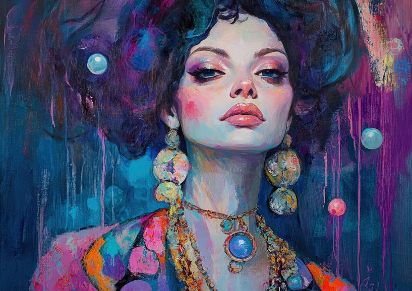 Woman Portrait | Colourful Necklace by Eye catching paintings