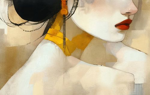 Abstraktes Porträt Frau Gelb