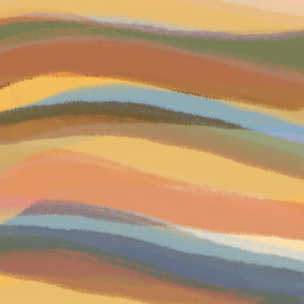 Modern  abstract landscape. Brush strokes in yellow, brown, blue by Dina Dankers