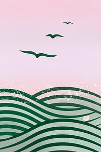Abstrakte Wellen in Grün und Rosa 3
