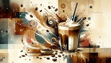 Koffiecreatie in een uitbarsting van kleur van artefacti