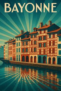 Vintage Bayonne Wandkunst - Baskische Architektur Reflektionen
