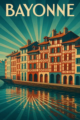 Vintage Bayonne Muurkunst - Baskische Architectuur Reflecties