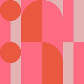 Abstrakte geometrische Kunst im Retrostil in Rosa und Orange von Dina Dankers