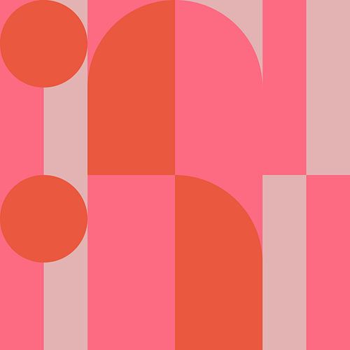 Abstracte geometrische kunst in retrostijl in roze en oranje