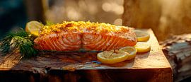 Grilled salmon with lemon slices by Poster Art Shop