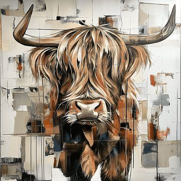 Schotse Hooglander abstract schilderij van Mel Digital Art