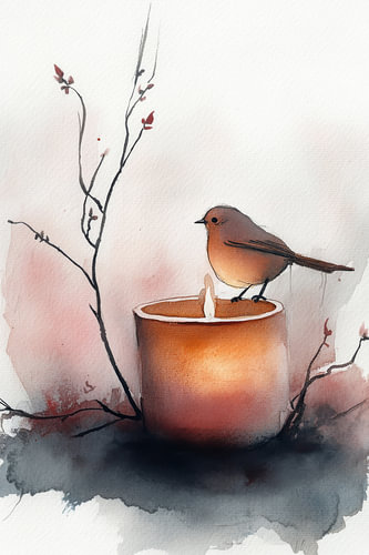 A robin on a warm pot