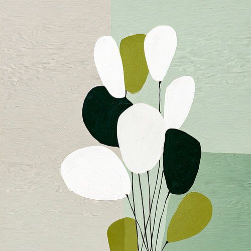 White flowers against a sage-green backdrop – minimalist floral art