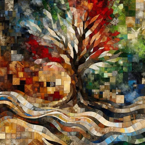 Mozaïek fromager/kapokboom in rood