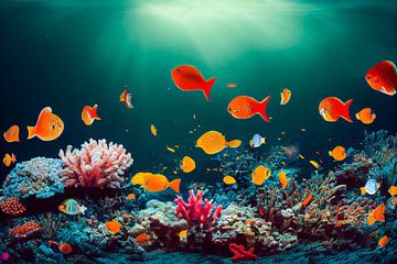 Ozean Unterwasserwelt mit Korallen und Fischen Illustration von Animaflora PicsStock