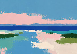Abstract coastal landscape in shades of blue and pink by Niklas Maximilian
