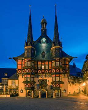 Das berühmte Rathaus in Wernigerode, Harz, Sachsen-Anhalt, Deutschland.