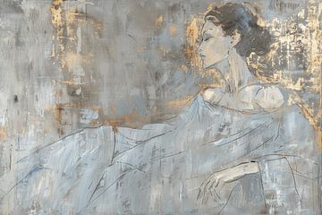 Figuratief portret met gouden accenten in Japandi stijl van Japandi Art Studio