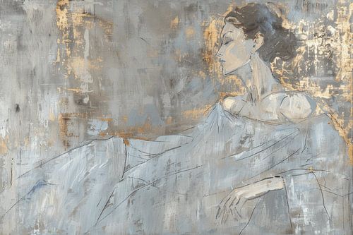 Figuratief portret met gouden accenten in Japandi stijl