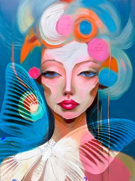 Modern Portrait of a Woman. World women: Aqua blue-2