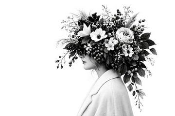 Portret met bloemenkroon