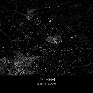 Zwart-witte landkaart van Zelhem, Gelderland. van Rezona