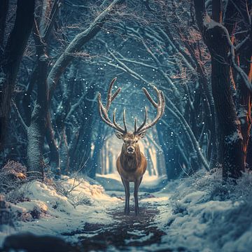 Mystiek hert winter wonderland kerstmagie van Mel Digital Art