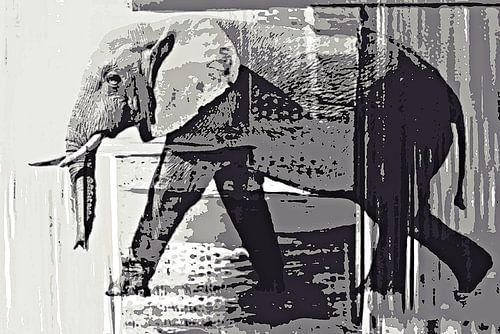 an Elephant monochrome mixed media