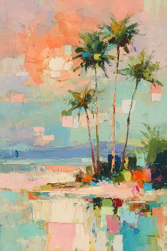 Tropisch strand in pastelkleuren