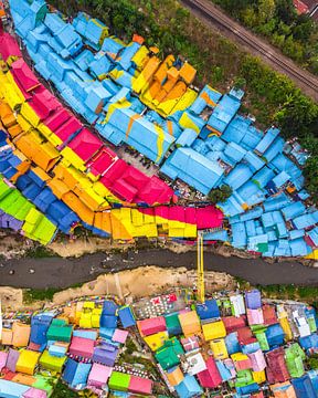 Jodipan Rainbow Village colourful from above by Ewold Kooistra