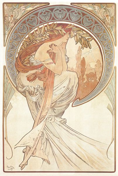 Kunst: Dichtkunst - Art Nouveau Schilderij Mucha Jugendstil van Alphonse Mucha