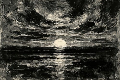 Monochrome zon onder aan de kust