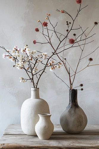 Minimale vazen met bloemen
