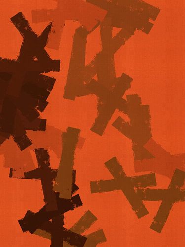 Retro geïnspireerde kunst in levendige terracotta, bruin en mosgroen