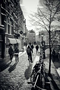 Straatfotografie in Utrecht. Utrecht ontwaakt in de februarizon op de Vismarkt.(Utrecht2019@40mm nr  van André Blom Fotografie Utrecht