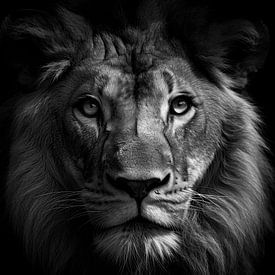 Portrait of a lion in black and white by Digitale Schilderijen